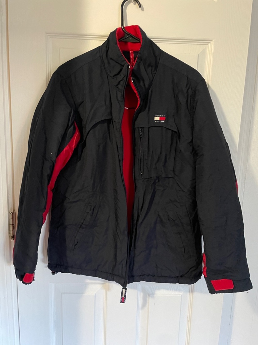 Tommy Hilfiger Black Jacket with Red Accents Puffer